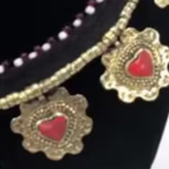 Tribal Collar Choker Stones Necklace, Ethnic Floral Choker Necklace, Statement - Picture 4 of 4